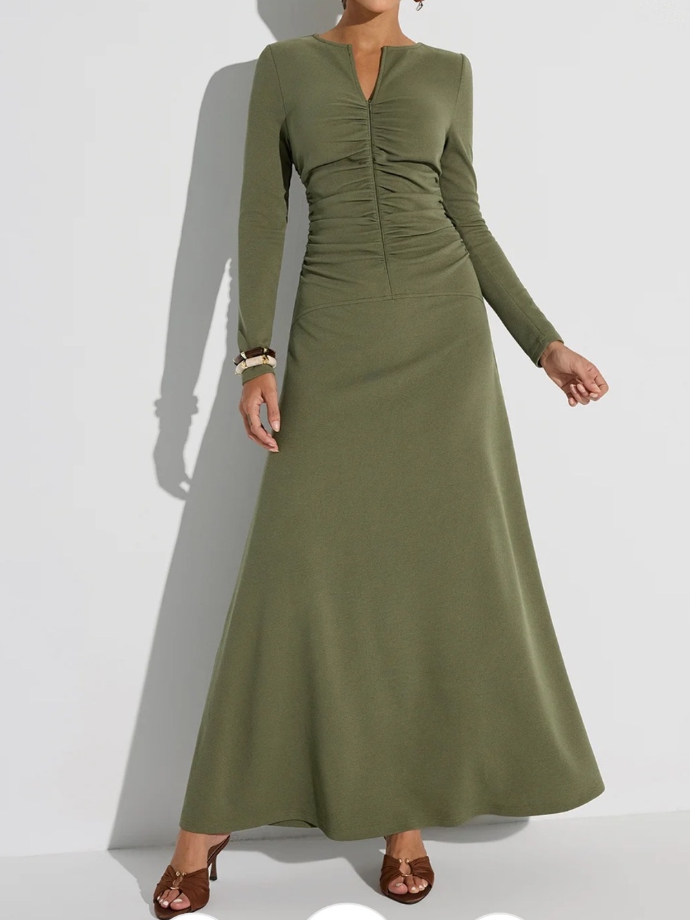 Commense Zipper-Front Ruched Maxi Dress